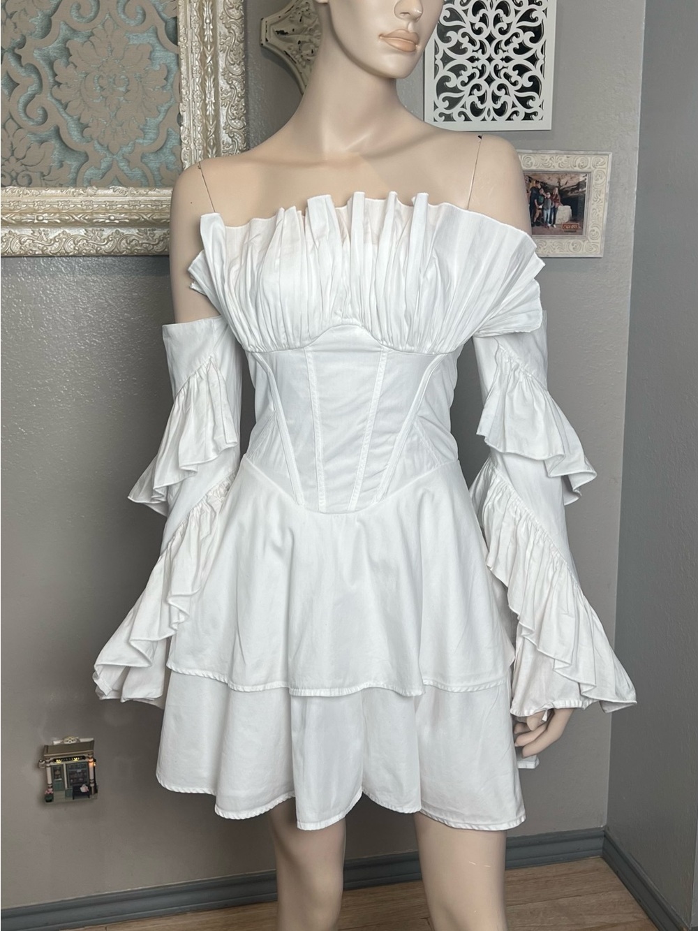 ASOS White Off-Shoulder Ruffle Tiered Dress - Picture 9 of 14